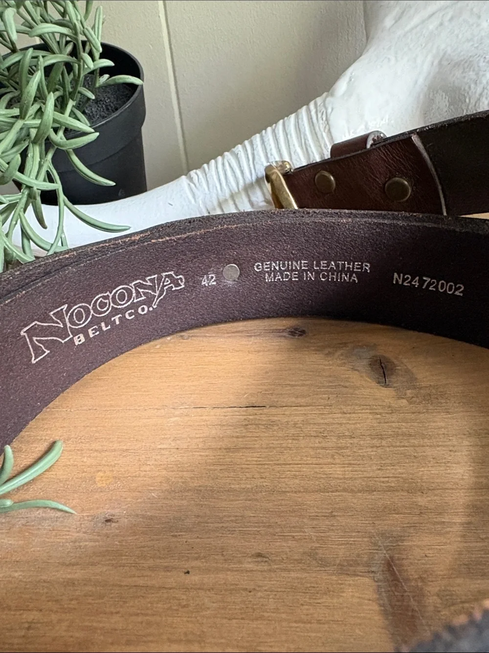 Nocona Brown Leather Belt with Brass Bullet-Trim Buckle